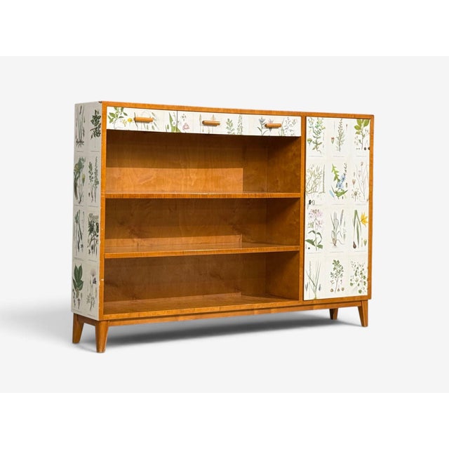 Mid-Century Modern Swedish Modern, Nordens Flora Bookcase, Birch, Floral Lithographs, Sweden, 1940s For Sale - Image 3 of 15