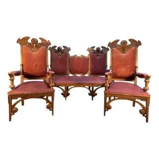 Art Nouveau Style Sofa and Chairs in Walnut, Set of 3 For Sale
