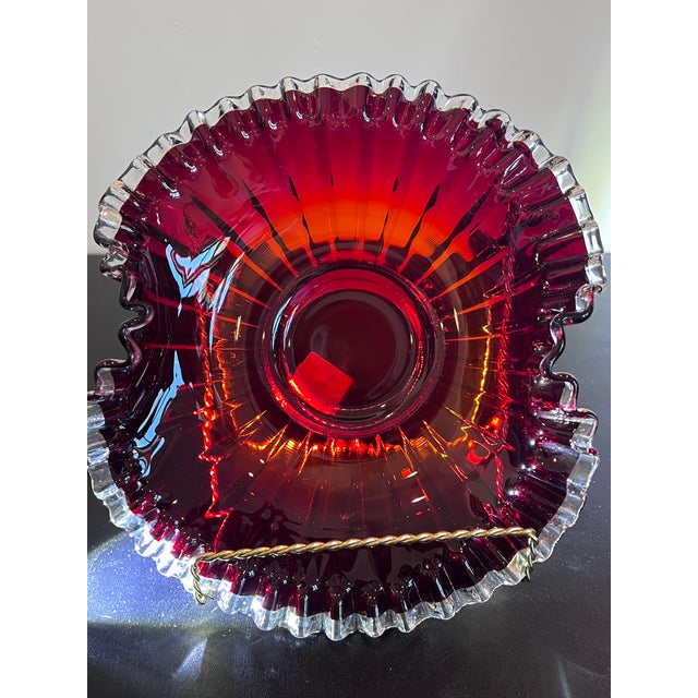 1939 Fenton Pre-Logo Ruby Amberina Silver Crest Ruffled Art Glass Centerpiece Bowl For Sale - Image 9 of 9