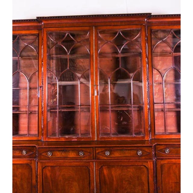 Wood Large 19th Century Regency Flame Mahogany Four Door Breakfront Bookcase For Sale - Image 7 of 18