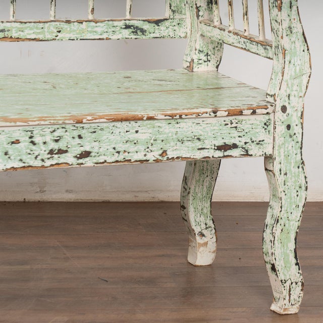 Mint 19th Century Green Painted Pine Bench From Hungary For Sale - Image 8 of 10