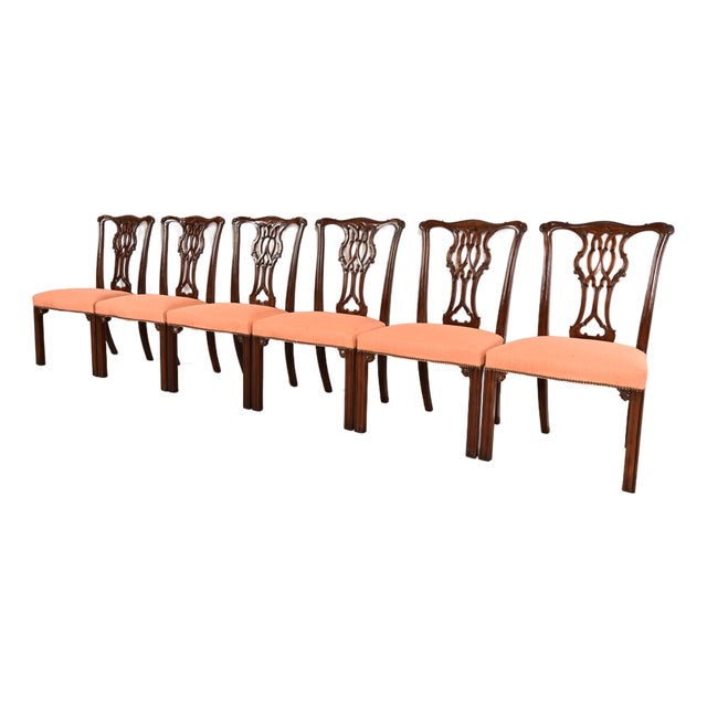 Baker Furniture Georgian Carved Mahogany Dining Chairs, Set of Six For Sale