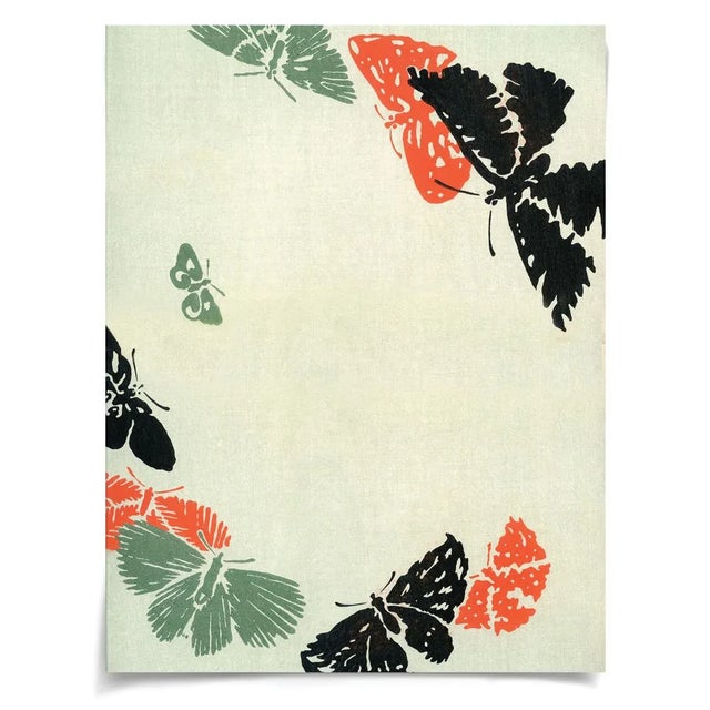 Mounted on deep panels, the detail and design of these antique, Japanese butterfly prints are mesmerizing en masse or apart.