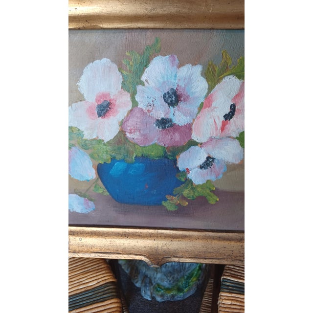 Boho Chic Vintage Oil Painting on Board of Floral Still Life For Sale - Image 3 of 3