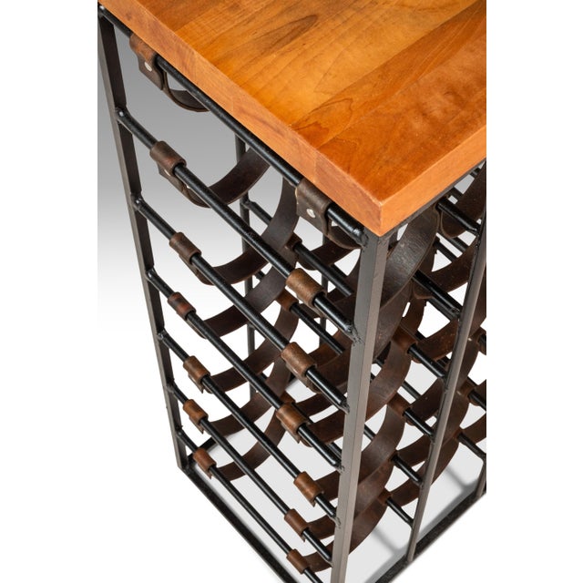 Mid-Century Modern 21 Bottle Wine Rack in Leather & Wrought Iron W/ Butcher Block Top Attributed to Arthur Umanoff, Usa, C. 1960s For Sale - Image 17 of 18