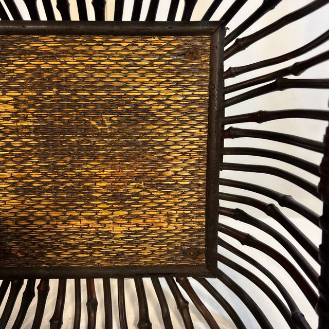 Vintage Boho Chic Torched Bamboo and Reed Square Footed Bowl For Sale - Image 4 of 9
