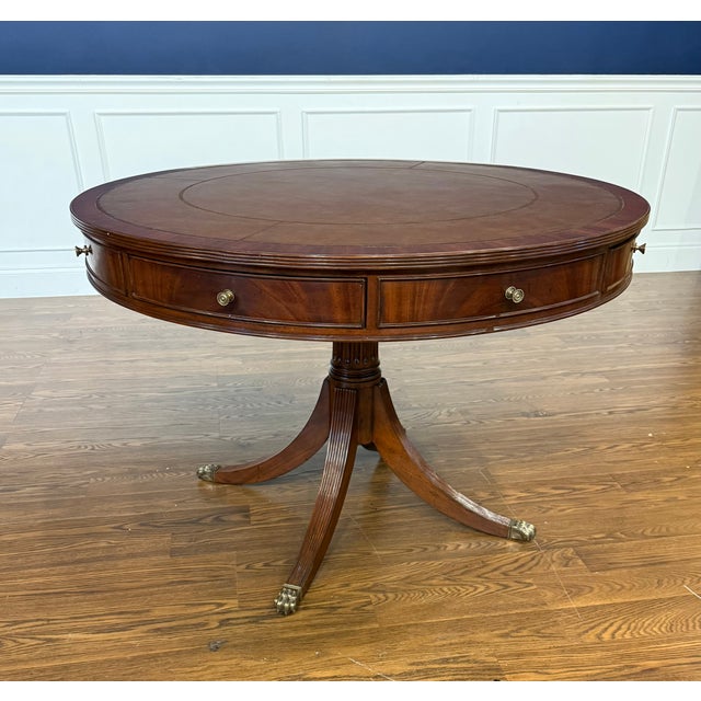 Traditional Mahogany Drum Table by Leighton Hall - Showroom Sample For Sale In Atlanta - Image 6 of 13