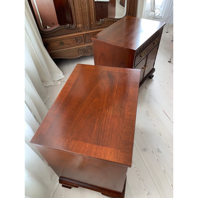 Brown Vintage Baker Furniture Mahogany Chippendale Nightstands or Side Tables a Pair For Sale - Image 8 of 18