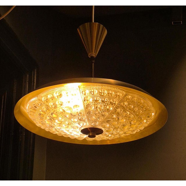 Vintage Swedish Pendant in Brass and Orrefors Glass by Carl Fagerlund, 1950s For Sale - Image 5 of 6