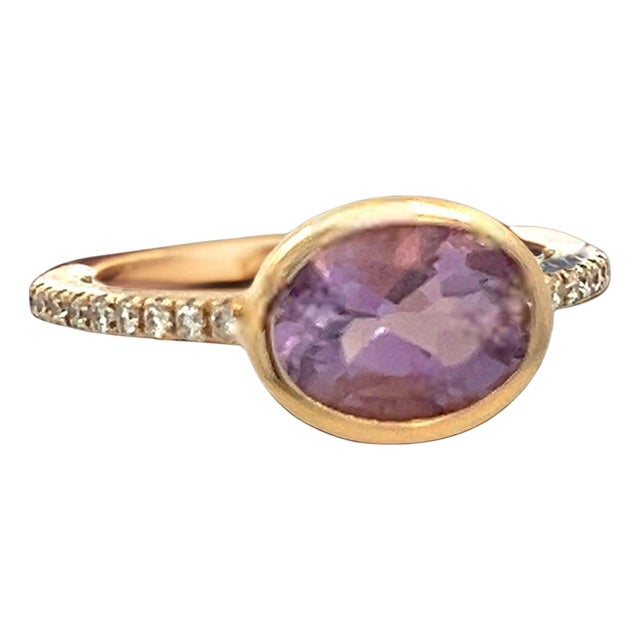 Natural Amethyst Diamond Ring Size 6.5 14k Y Gold 1.87 TCW Certified For Sale