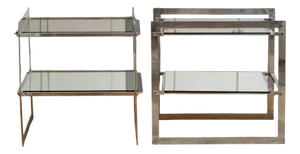 Side Tables in Steel with Mirrored Glass and Lower Shelf, 1970s, Set of 2
