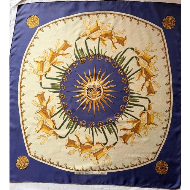 Hermès Daffodils 1999 Silk Scarf Designed by Philippe Ledoux For Sale