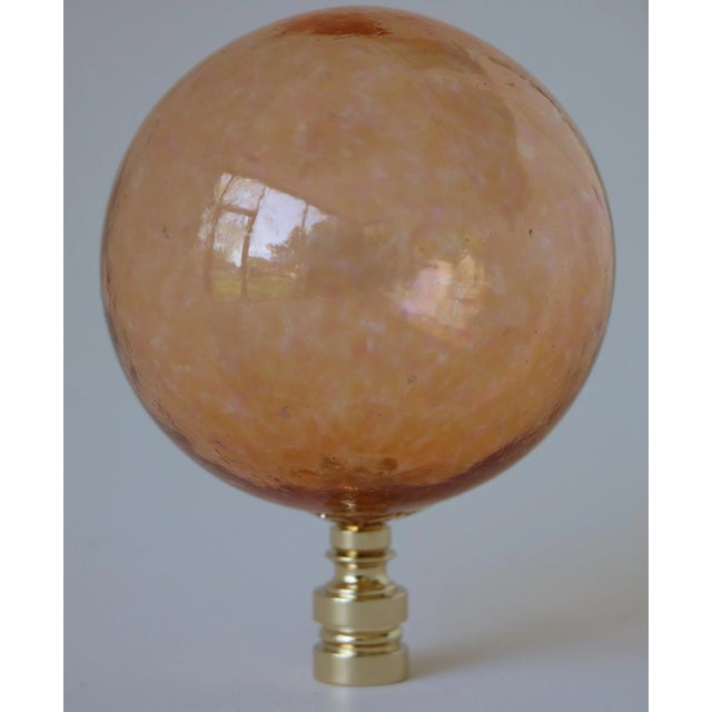 Handblown Glass Lamp Finial in Peach on Brass Hardware For Sale - Image 4 of 6