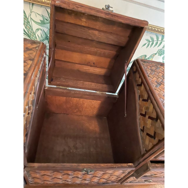 1970s Vintage Woven Chinoiserie or Palm Beach Rattan and Bamboo Table/Dresser Top Chest For Sale - Image 5 of 10