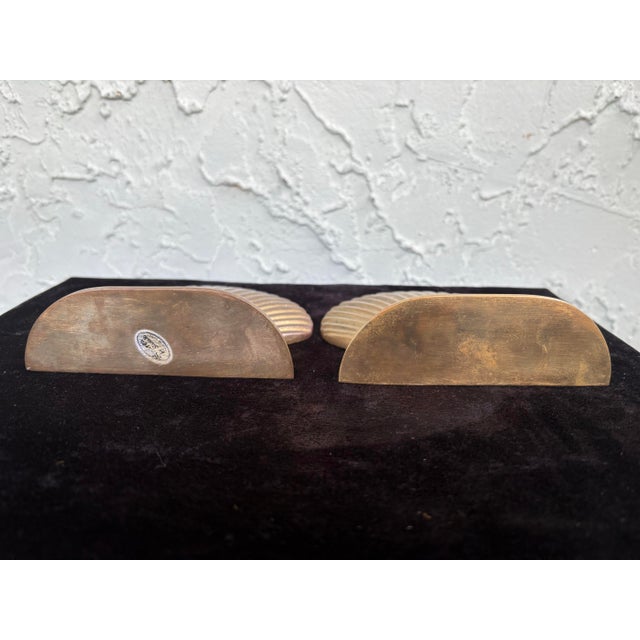 Metal Vintage Brass Scallop Shell Bookends by Andrea by Sadak – Nautical Art Deco Set of 2 For Sale - Image 7 of 8