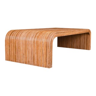 Mid 20th Century Karl Springer Style Large Rattan Waterfall Coffee Table For Sale