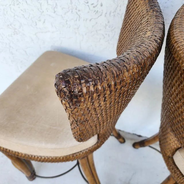 Brown Kreiss Bamboo Counter Stools Leather Pair For Sale - Image 8 of 12