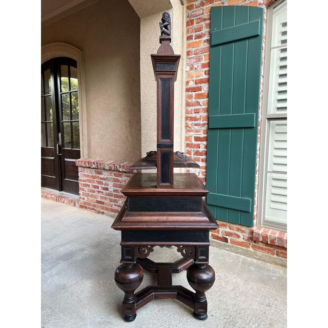 Antique English Book Press Table Renaissance Carved Oak Ebonized Cabinet C1880 For Sale - Image 11 of 18