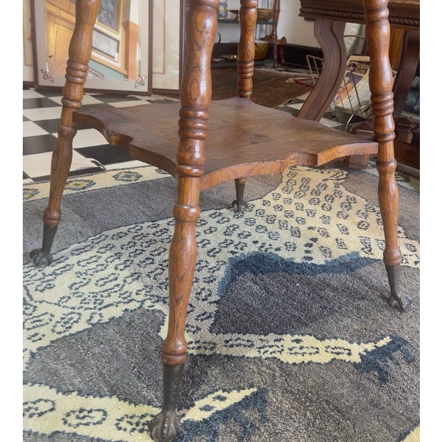 Early 20th Century Antique Oak Wood Parlor Table Marble Talon Feet For Sale - Image 5 of 6