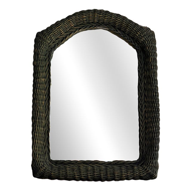 Vintage Woven Rattan Mirror, 1970s For Sale