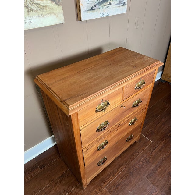 Antique English Country Pine Chest of Drawers 5 Drawer Dresser C1920 For Sale - Image 9 of 18