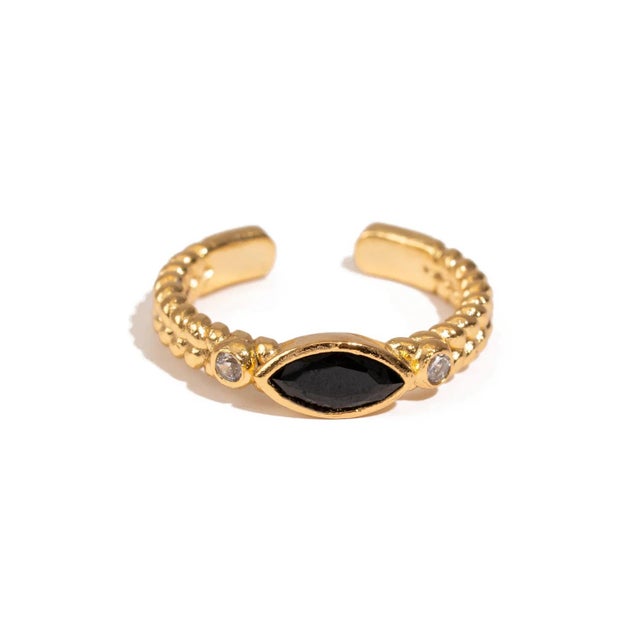Early 21st Century Black Onyx Teardrop Gemstone Adjustable Gold Ring, Size 4 For Sale - Image 5 of 7