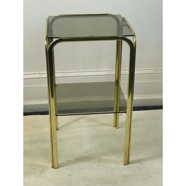Milo Baughman 1970s Modernist Gold Tubular Double Tier Side Tables - A Pair For Sale - Image 4 of 9