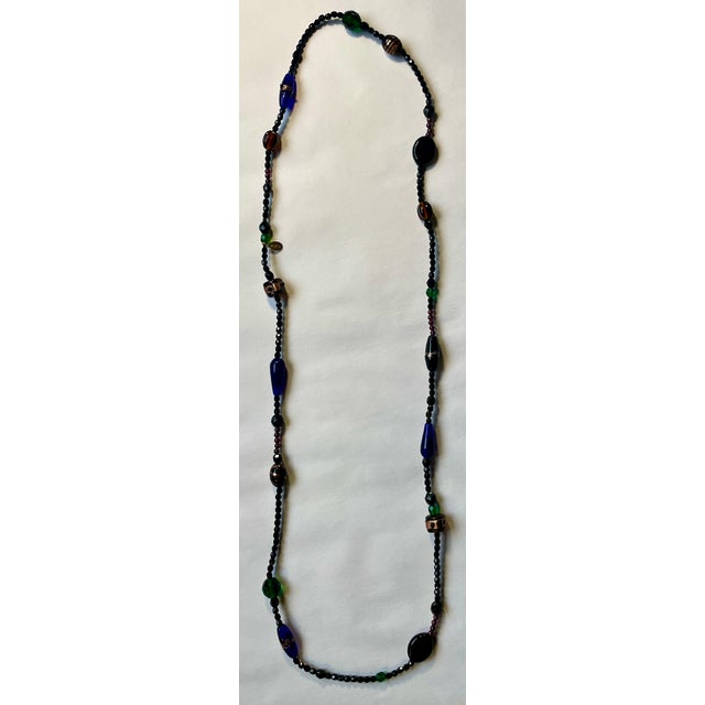 Rustic European Ralph Lauren Molded Glass Beaded Long Single Strand Necklace For Sale - Image 3 of 6