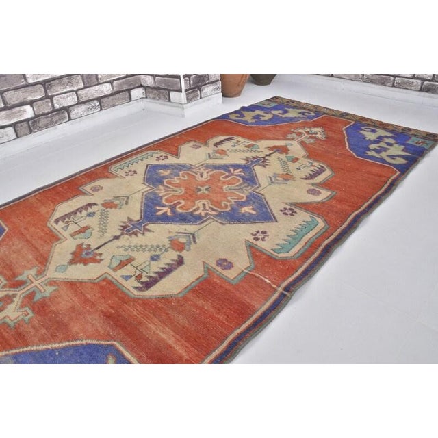 Turkish Red & Blue Vintage Floor Rug For Sale - Image 3 of 10