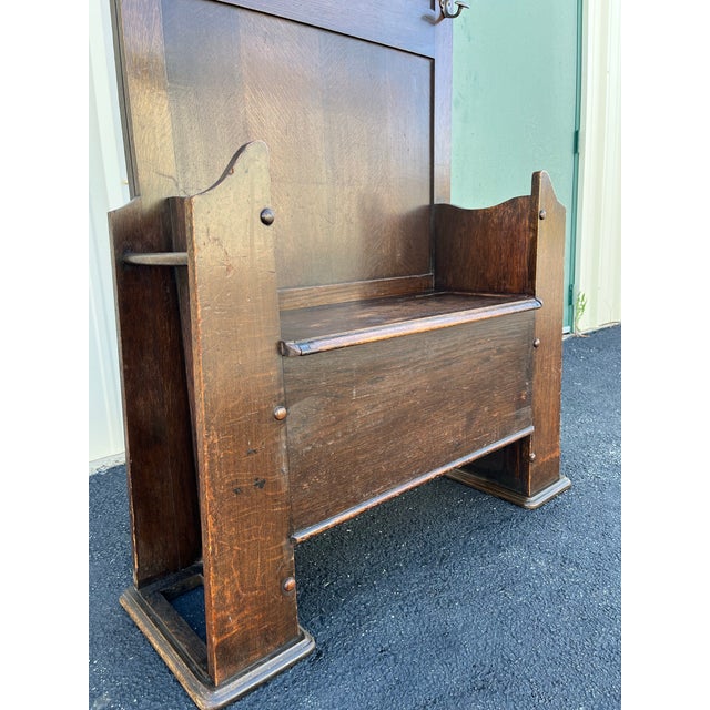 Mid 1800s Early American Tavern Style Oak Hall Tree or Hall Seat For Sale - Image 9 of 12