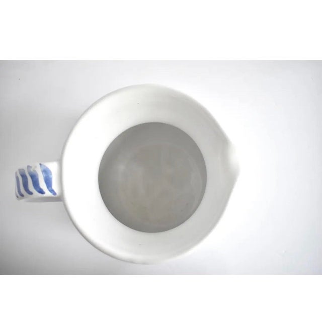 Vintage Italian, Hand-Painted, Blue and White Pitcher With Sailboat For Sale - Image 4 of 5
