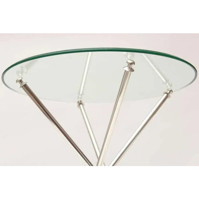 Metal Vintage Silver-Plate Tripod and Glass Folding Side or Drink Tables Pair Of For Sale - Image 7 of 10