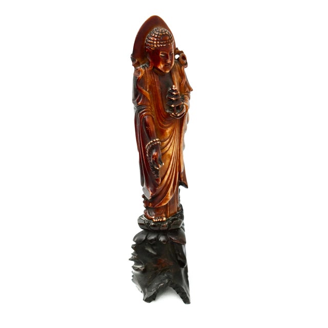 Chinese Vintage Chinese Carved Soapstone Goddess Figure on Base For Sale - Image 3 of 13