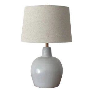 1960s Martz Large Round Ceramic and Walnut Lamp by Jane and Gordon Martz