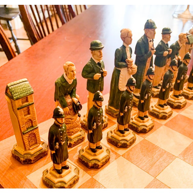 Tan Sherlock Holmes Chess Set Handmade Studio Anne Carlton Worth $1400 New For Sale - Image 8 of 14