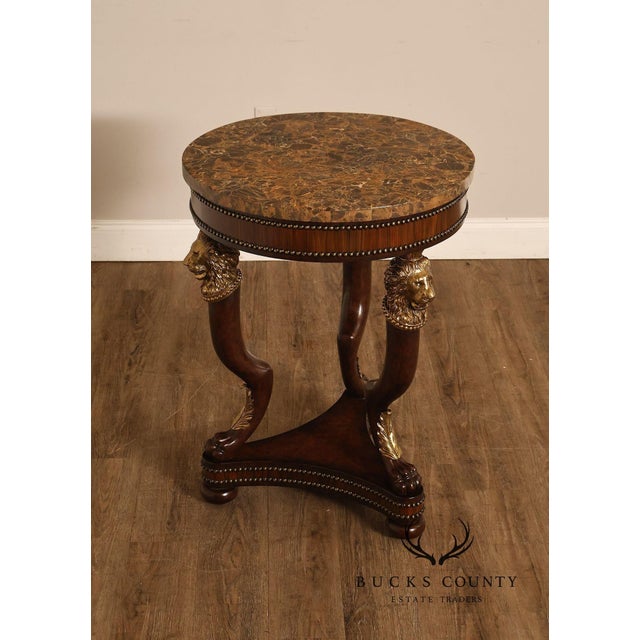 High Quality Mahogany Accent Table with Round Tessellated Marble Top on Ormolu Mounted Lion Supports