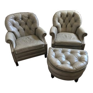 Hancock & Moore Lounge Chairs and Ottoman For Sale