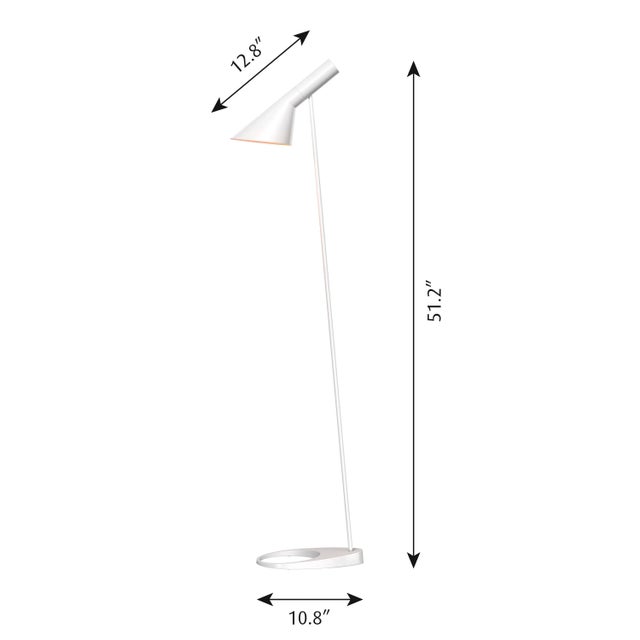 Arne Jacobsen AJ floor lamp in white for Louis Poulsen. These authorized re-edition Louis Poulsen AJ lamps were designed...
