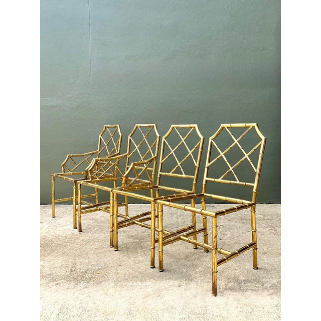 Vintage Italian Faux Bamboo Brass Dining Chairs - Set of 4 For Sale - Image 10 of 18
