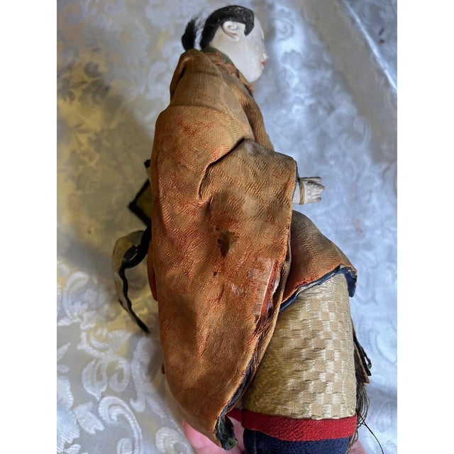 Antique Japanese Musha Ningyo Warrior Dolls Meiji Period Samurai Gofun Pair 9" For Sale - Image 15 of 17