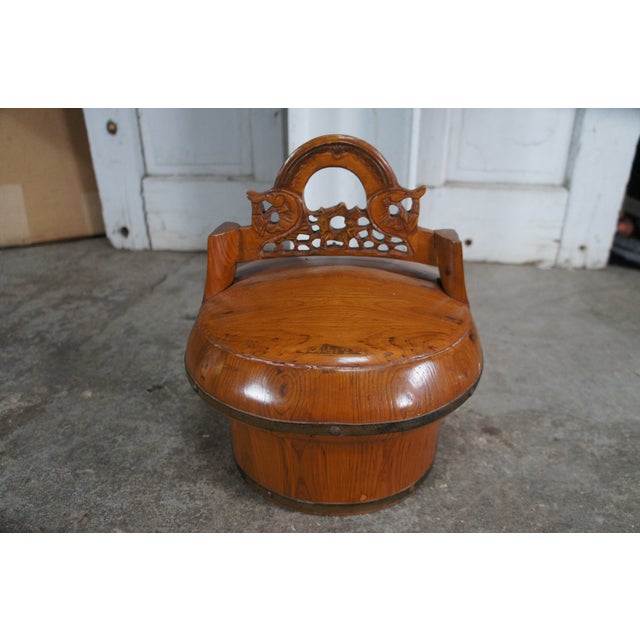 Brown Antique Chinese Qing Dynasty Elm Carved Tea Caddy Holder Wedding Food Basket For Sale - Image 8 of 12