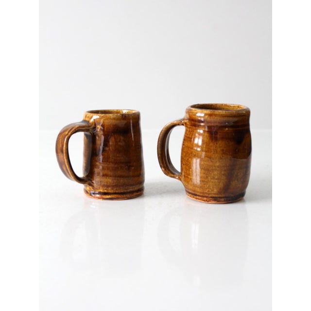 Late 20th Century Vintage Rustic Handmade Pottery Mug Pair For Sale - Image 5 of 10