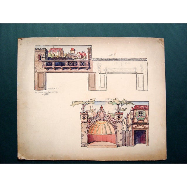 Gothic Mid 20th Century Medieval City Mural Study Painting For Sale - Image 3 of 3