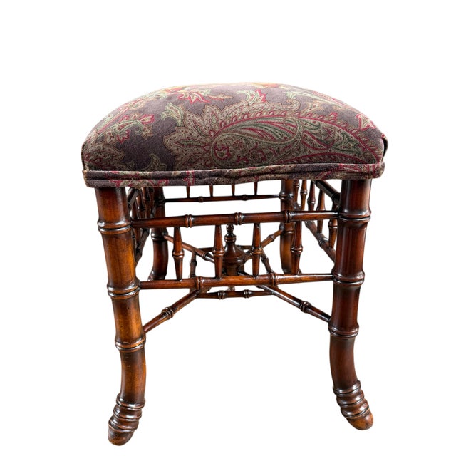 Vintage Faux Bamboo Stool in Ralph Lauren "Hunting Manor Paisley" Fabric For Sale - Image 14 of 17