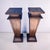 An elegant pair of vintage Italian handcrafted wood display pedestals featuring a rich walnut finish, architectural...