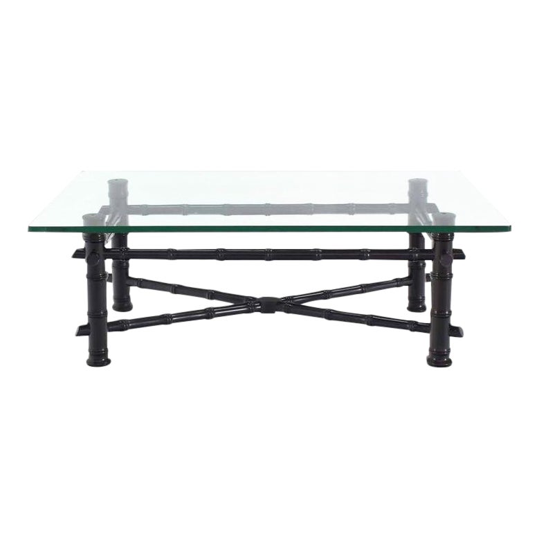 Mid Century Modern Faux Bamboo Black Lacquer Glass Top Coffee Table Chairish