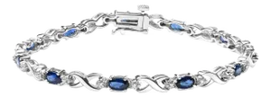 10K White Gold 5x4mm Oval Sapphire Gemstone and 1/10 Cttw Diamond Prong Set "X" Link Bracelet - Size 7" (H-I Color, SI1-SI2 Clarity)