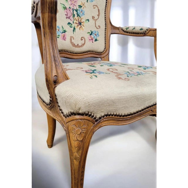 Queen Anne Victorian Carved Walnut Armchair with Floral Upholstery, 1920s For Sale - Image 4 of 10