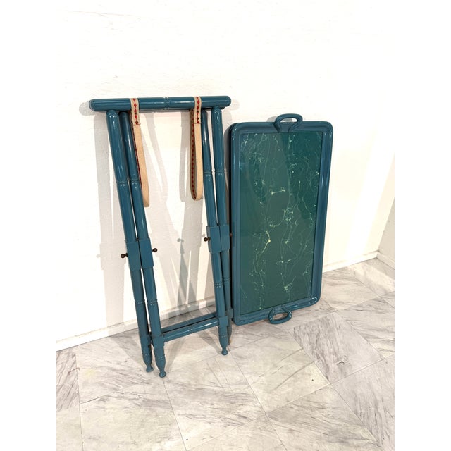 1970s Vintage Italian Folding Tray Table With Green Marble Top For Sale - Image 10 of 11