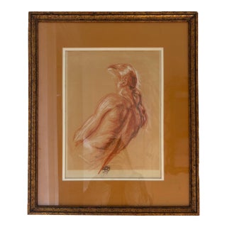 1970s Original Pastel Figure Drawing Double Matted in Gold Frame For Sale